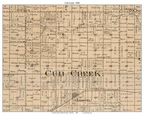 Cub Creek, Nebraska 1889 Old Town Map Custom Print - Jefferson Co