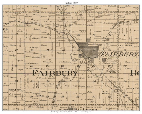 Fairbury, Nebraska 1889 Old Town Map Custom Print - Jefferson Co