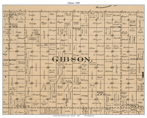 Gibson, Nebraska 1889 Old Town Map Custom Print - Jefferson Co