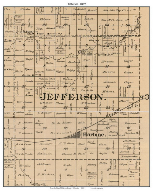 Jefferson, Nebraska 1889 Old Town Map Custom Print - Jefferson Co