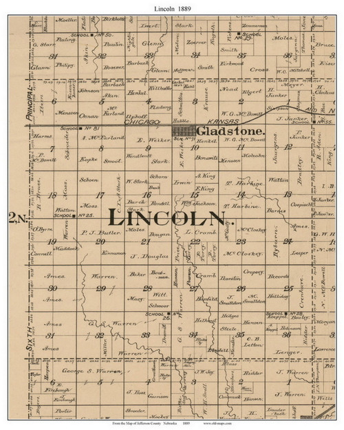 Lincoln, Nebraska 1889 Old Town Map Custom Print - Jefferson Co