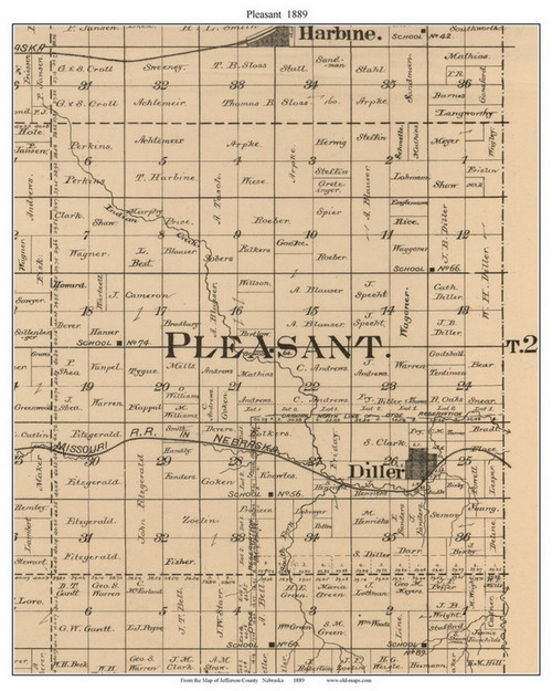 Pleasant, Nebraska 1889 Old Town Map Custom Print - Jefferson Co