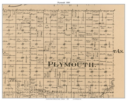 Plymouth, Nebraska 1889 Old Town Map Custom Print - Jefferson Co