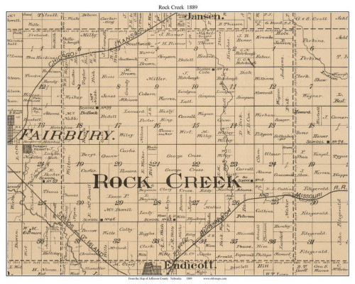 Rock Creek, Nebraska 1889 Old Town Map Custom Print - Jefferson Co