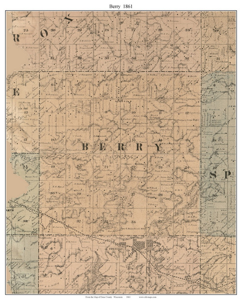 Berry, Wisconsin 1861 Old Town Map Custom Print - Dane Co