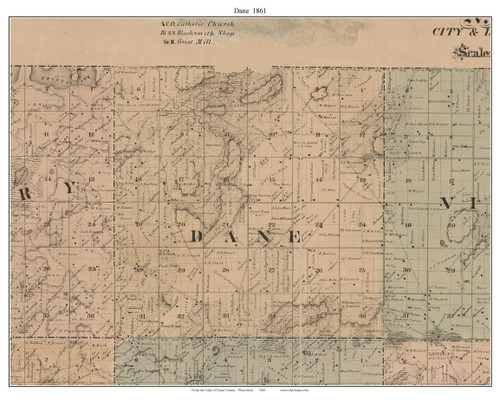 Dane, Wisconsin 1861 Old Town Map Custom Print - Dane Co