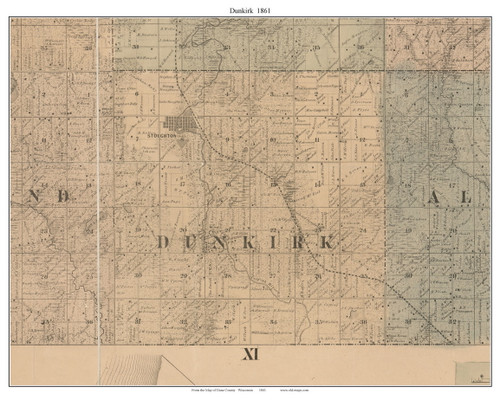 Dunkirk, Wisconsin 1861 Old Town Map Custom Print - Dane Co