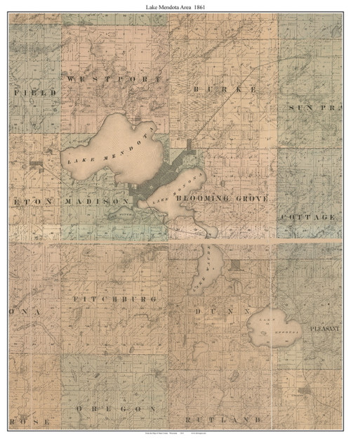 Lake Mendota Area, Wisconsin 1861 Old Town Map Custom Print - Dane Co