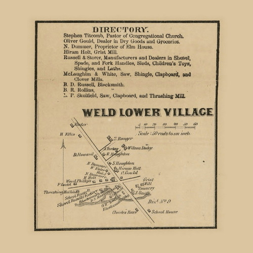 Weld Lower Village, Maine 1861 Old Town Map Custom Print - Franklin Co.