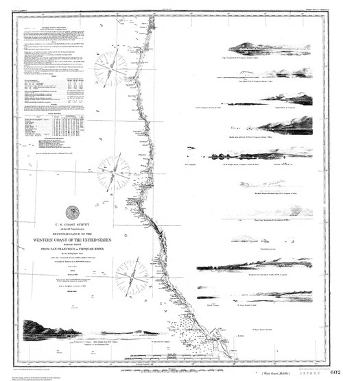 San Francisco to Umpquah River 1888 Pacific Coast Nautical Sailing Chart 602 - Copy 2