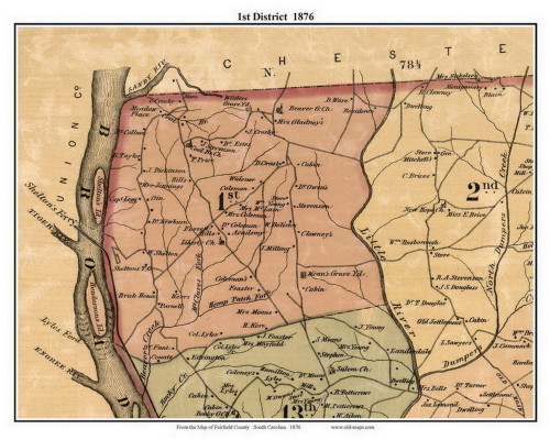 1st District, South Carolina 1876 Old Town Map Custom Print - Fairfield Co.