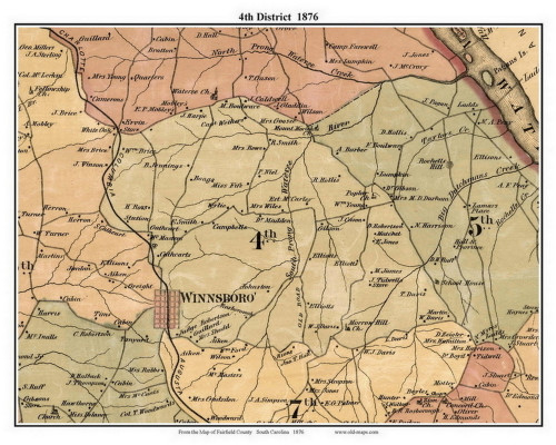 4th District, South Carolina 1876 Old Town Map Custom Print - Fairfield Co.