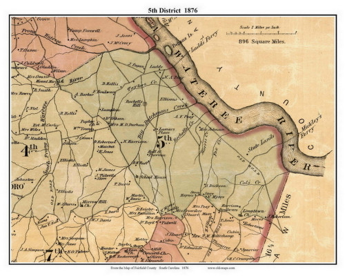 5th District, South Carolina 1876 Old Town Map Custom Print - Fairfield Co.