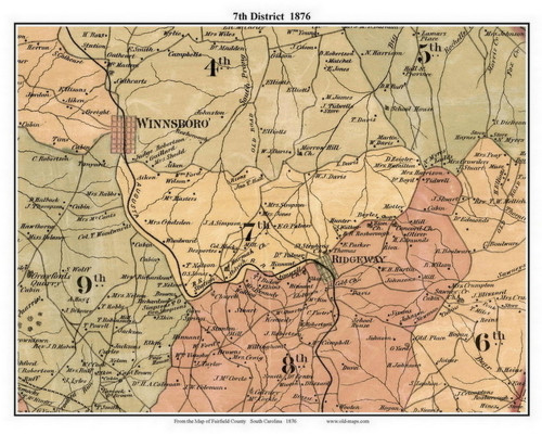 7th District, South Carolina 1876 Old Town Map Custom Print - Fairfield Co.