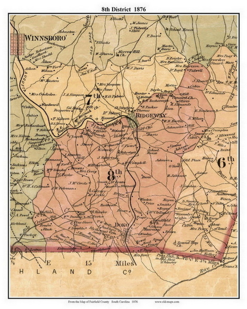 8th District, South Carolina 1876 Old Town Map Custom Print - Fairfield Co.