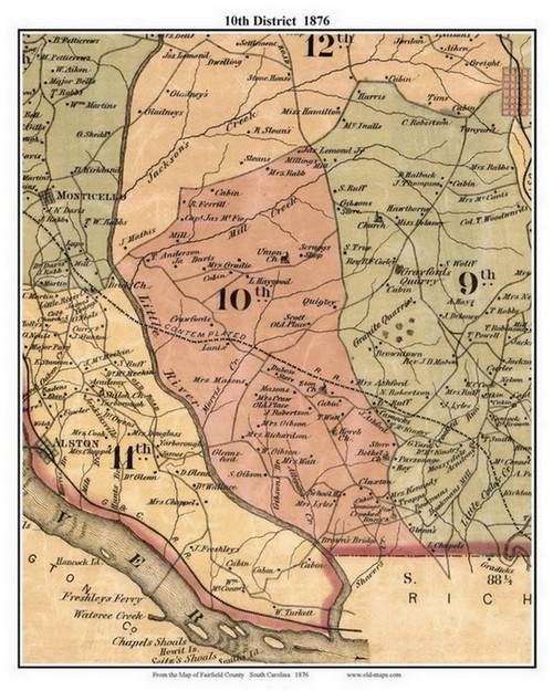 10 District, South Carolina 1876 Old Town Map Custom Print - Fairfield Co.