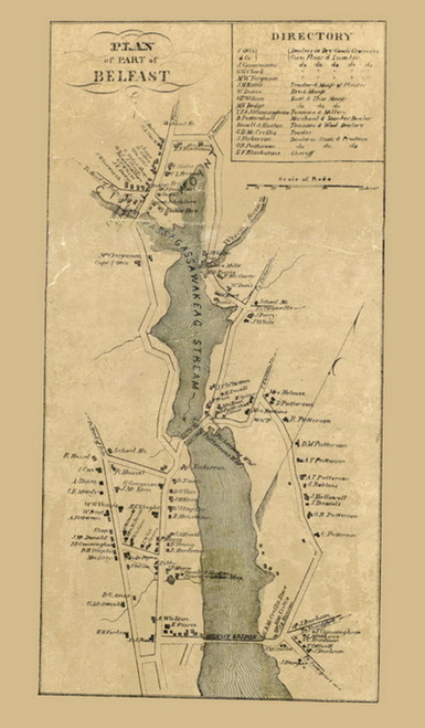 Part of Belfast Village, Maine 1859 Old Town Map Custom Print - Waldo Co.