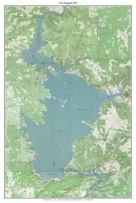 Lake Buchanan 1967 - Custom USGS Old Topo Map - Texas