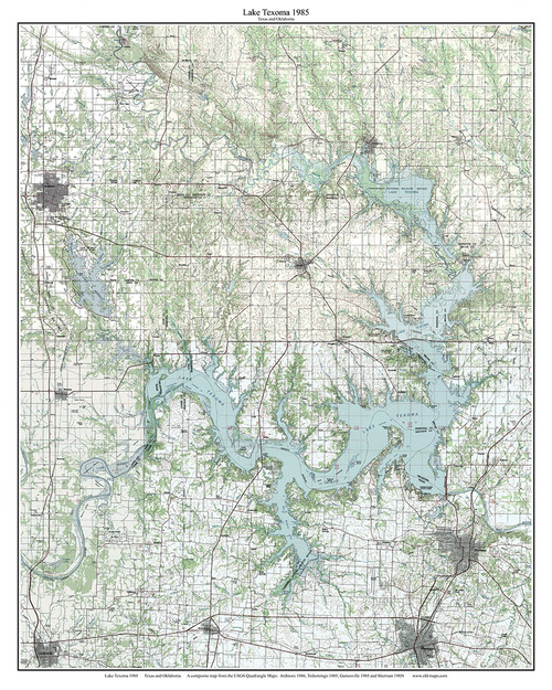 Lake Texoma 1985 - Custom USGS Old Topo Map - Texas