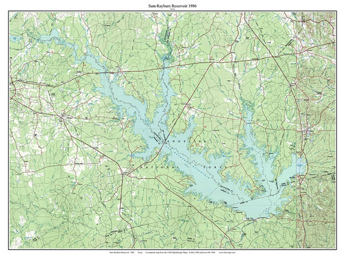 Sam Rayburn Reservoir 1986 - Custom USGS Old Topo Map - Texas