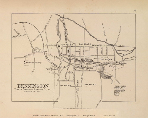 Town of Bennington 1876- from the Burgett & Co Vermont State Atlas - Old Map Reprint 9a