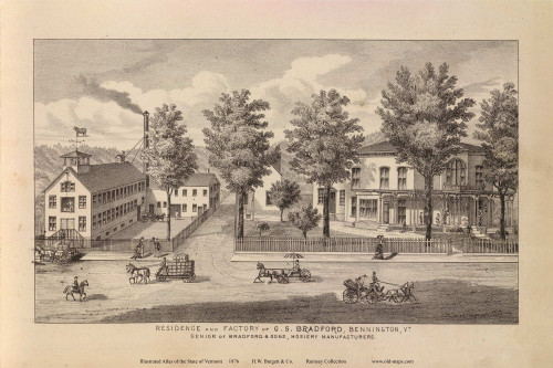 Residence & Factory of G. S. Bradford, Bennington 1876- from the Burgett & Co Vermont State Atlas - Old Map Reprint 14c