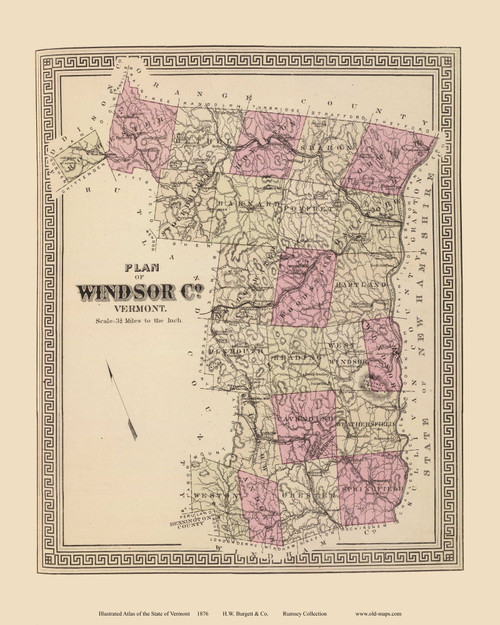 Windsor County 1876- from the Burgett & Co Vermont State Atlas - Old Map Reprint 21