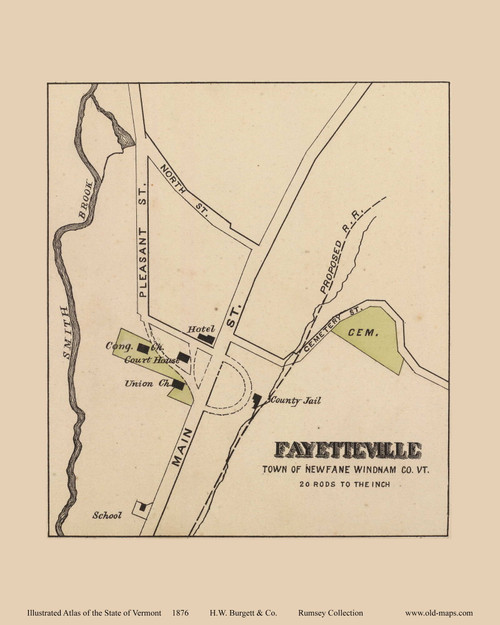 Fayetteville Village 1876- from the Burgett & Co Vermont State Atlas - Old Map Reprint 24c