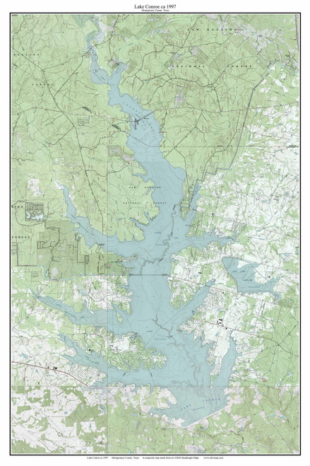 Lake Conroe 1997 - Custom USGS Old Topo Map - Texas
