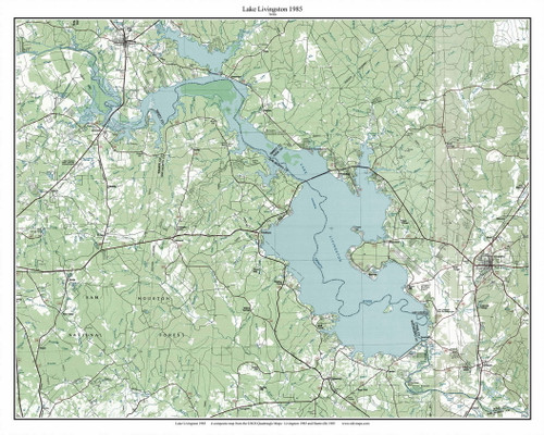 Lake Livingston 1985 - Custom USGS Old Topo Map - Texas