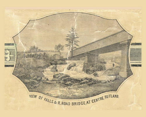 View of Falls and Railroad Bridge, Poultney, Vermont 1854 Old Town Map Custom Print - Rutland Co.