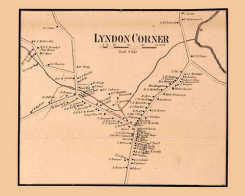 Lyndon Corner, Vermont 1858 Old Town Map Custom Print - Caledonia Co.