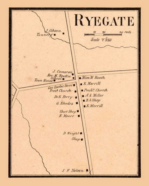 Ryegate Village, Vermont 1858 Old Town Map Custom Print - Caledonia Co.