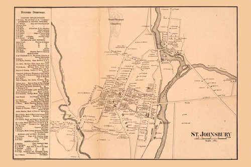 Saint Johnsbury Village with Business Directory, Vermont 1858 Old Town Map Custom Print - Caledonia Co.