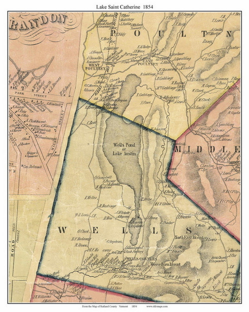 Lake Saint Catherine, Vermont 1854 Old Town Map Custom Print - Rutland Co.