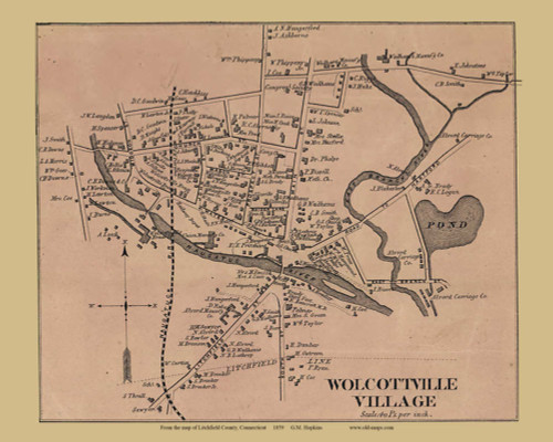 Wolcottville Village - Torrington Connecticut 1859 Old Town Map Custom Print - Litchfield Co.