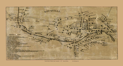 Rockville - Tolland Connecticut 1857 - Old Town Map Custom Print - Tolland Co.