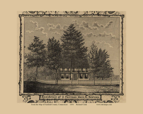 Fairman Residence - Newtown, Connecticut 1856 Fairfield Co. - Old Map Custom Print