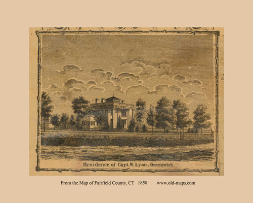 Lyon Residence - Greenwich Connecticut 1858 Old Map Custom Print - Fairfield Co.