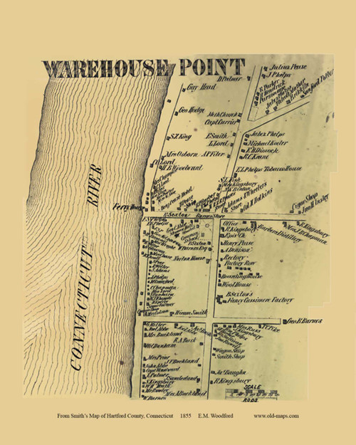 Warehouse Point Village - East Windsor Connecticut 1855 Old Town Map Custom Print - Hartford Co.