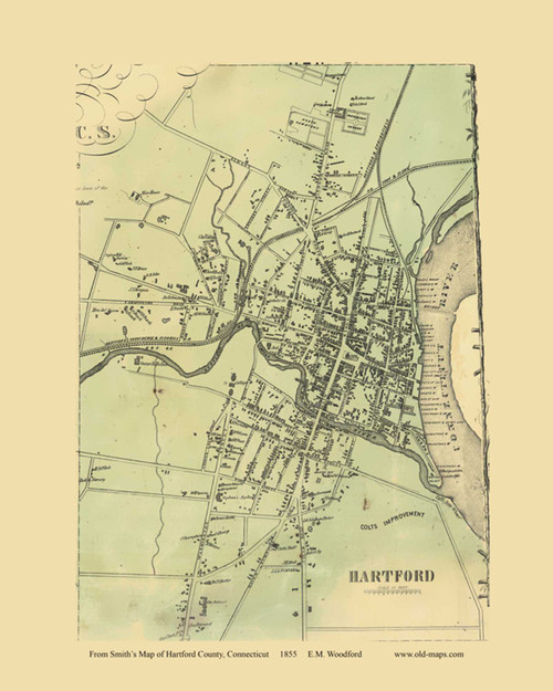 Hartford Village - Hartford Connecticut 1855 Old Town Map Custom Print - Hartford Co.
