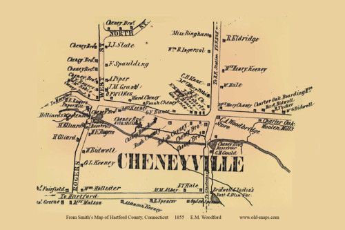 Cheneyville Village - Manchester Connecticut 1855 Old Town Map Custom Print - Hartford Co.