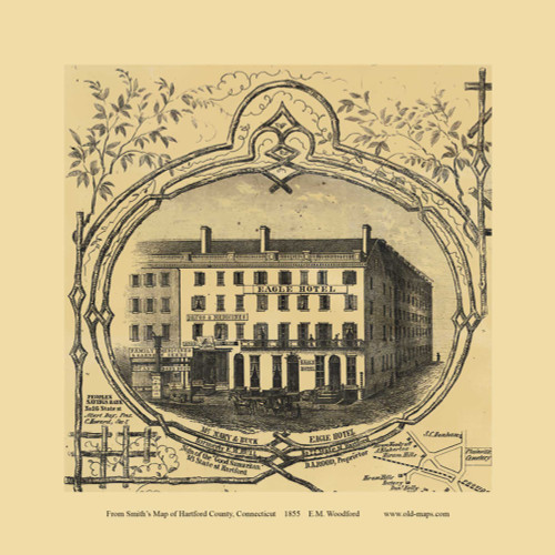 Eagle Hotel - Hartford Connecticut 1855 Old Town Map Custom Print - Hartford Co.