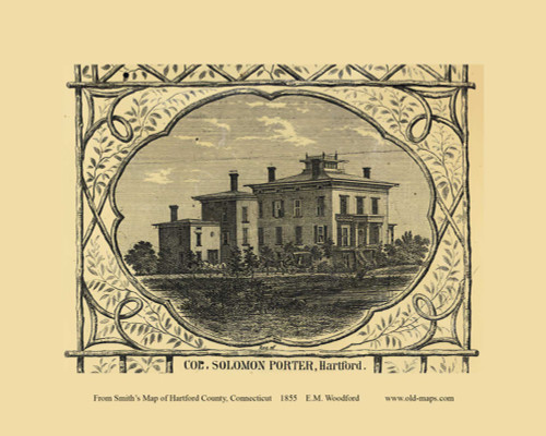 Porter Residence - Hartford Connecticut 1855 Old Town Map Custom Print - Hartford Co.