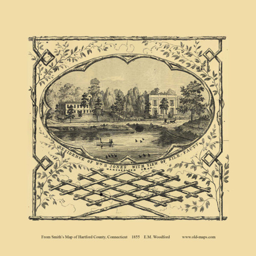 Jones Residence - Manchester Connecticut 1855 Old Town Map Custom Print - Hartford Co.