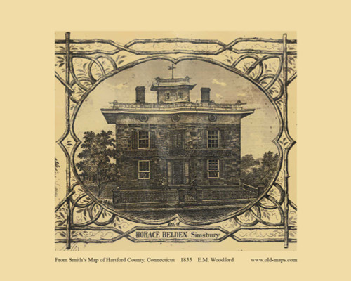 Belden Residence - Simsbury Connecticut 1855 Old Town Map Custom Print - Hartford Co.