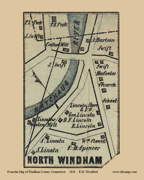 North Windham Village - Windham Connecticut 1856 Old Town Map Custom Print - Windham Co.