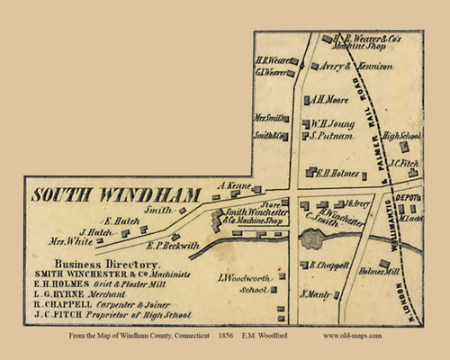 South Windham Village - Windham Connecticut 1856 Old Town Map Custom Print - Windham Co.
