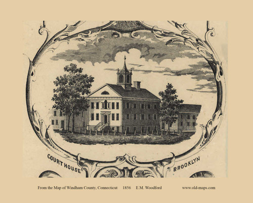 Court House - Brooklyn Connecticut 1856 Old Town Map Custom Print - Windham Co.