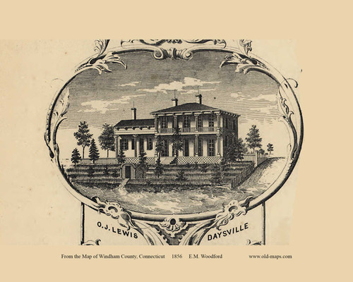 Lewis House - Daysville Connecticut 1856 Old Town Map Custom Print - Windham Co.